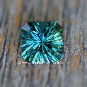 0.8 Carat Blue/Green Sapphire Square Octagon -  5x6mm - Galaxy Cut