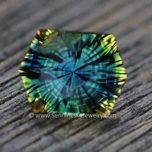 1.1 Carat Blue/Yellow Sapphire Hexagon -  6.9x5.3mm - Galaxy Cut