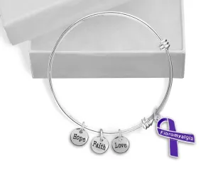 12 Fibromyalgia Purple Ribbon Retractable Bracelets