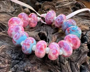 14 Pink Mosaic Twist Lampwork Beads Mix SRA