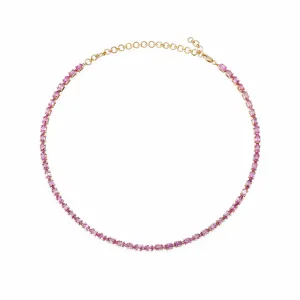 14K & 18K Gold East West Oval Pink Sapphire Necklace