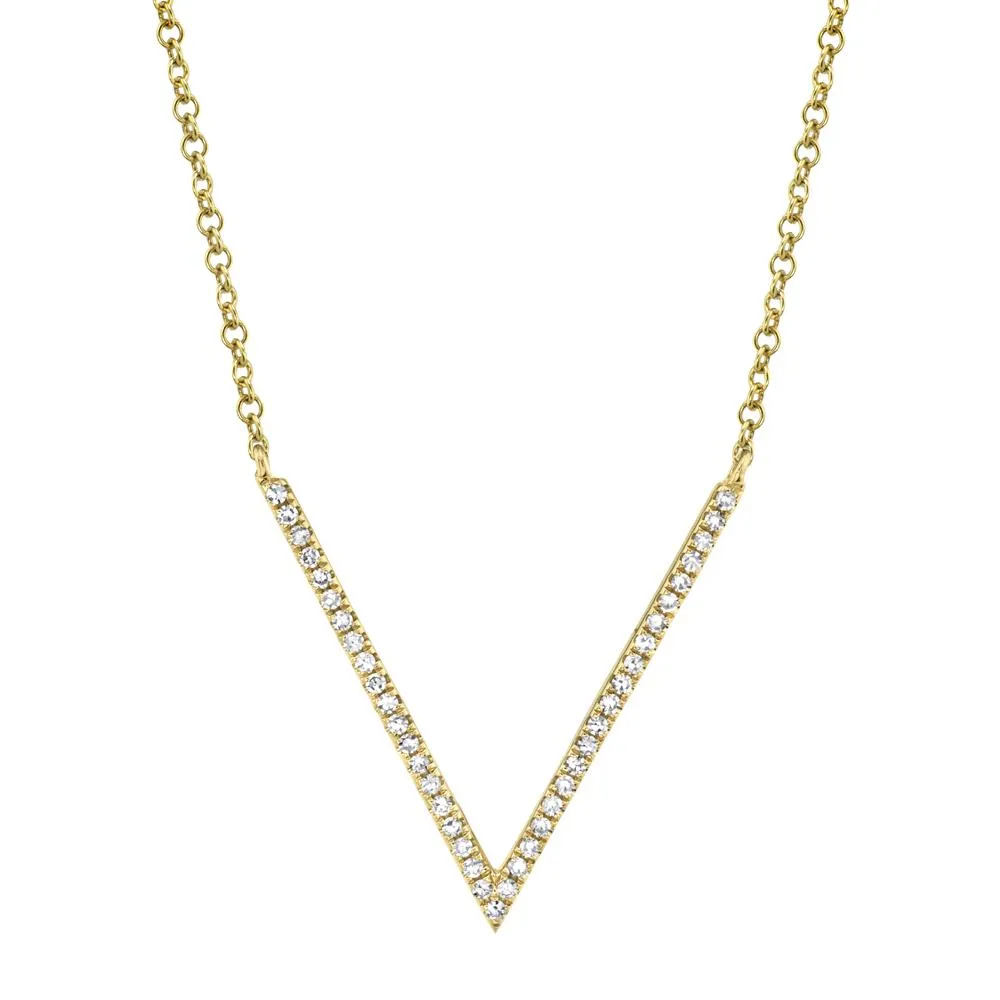 14K Gold 0.12Ct Diamond V Necklace, Available in White, Rose and Yellow Gold