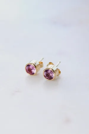 14k Gold x Round Pink Sapphire Studs