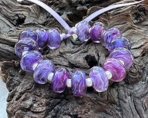 15 Purple Swirl Lampwork Beads Set SRA