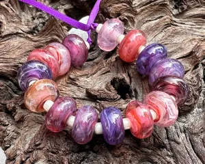 16 Pink &  Purple Swirls Lampwork Beads Set SRA