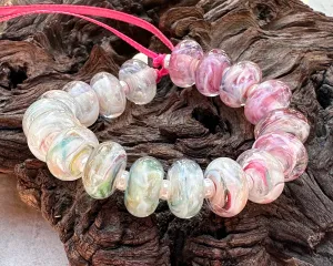 18 Dreamy Pink & Cream Lampwork Beads Set SRA