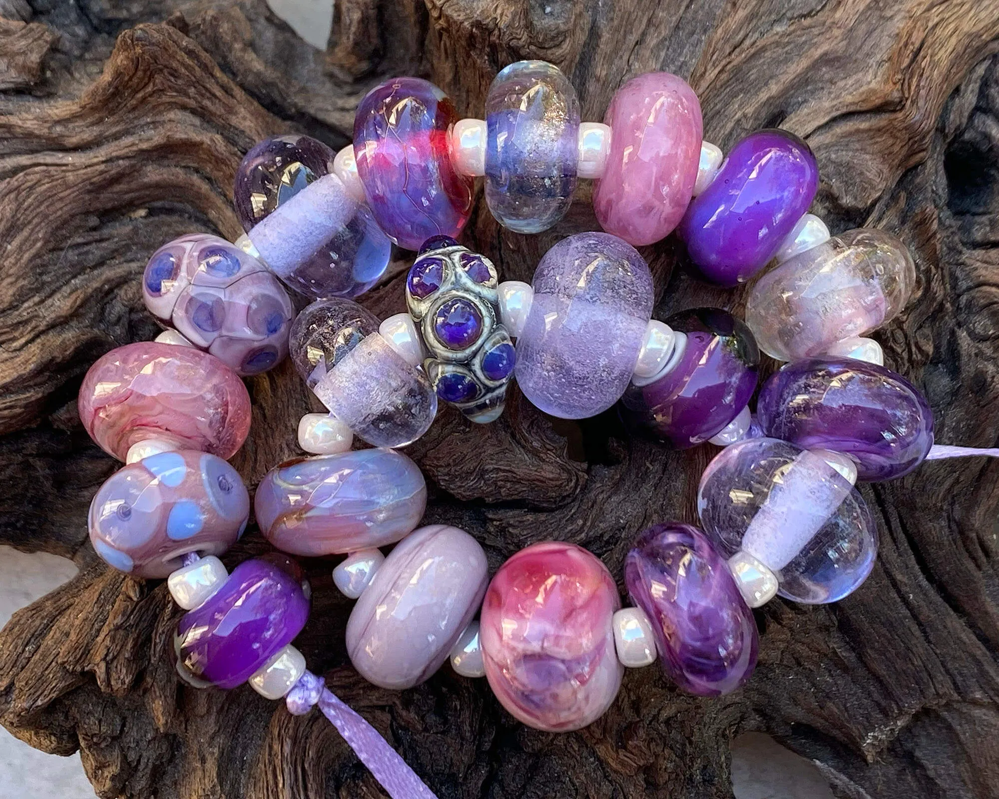 20 Purple Orphan Lampwork Beads Set SRA