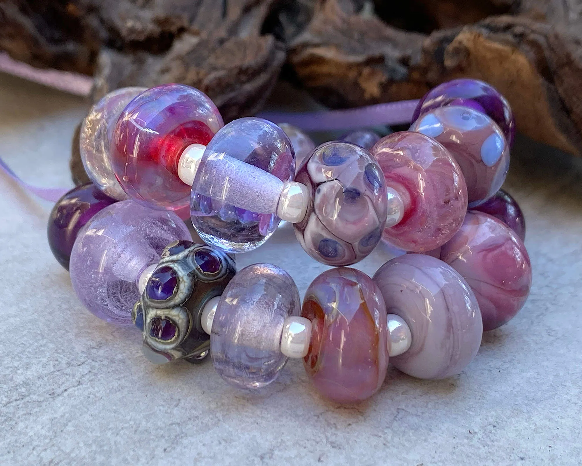 20 Purple Orphan Lampwork Beads Set SRA