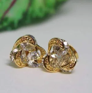 3 Crystal 18k Gold Spiral Love Knot Earrings