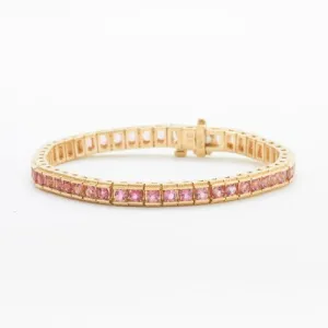 3.5mm Round Pink Maine Tourmaline Bracelet in 14kt Yellow Gold