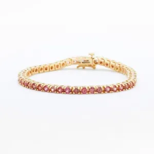 3mm Round Padparadscha Sapphire Bracelet in 14kt Yellow Gold