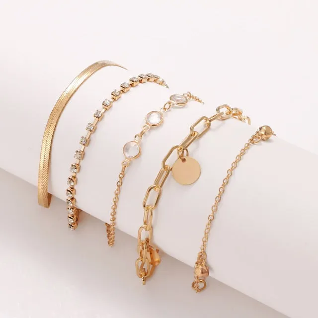 4Pcs Punk Heavy Metal Big Thick Chain Bracelet Set Women Retro Geometric Metal Twist Chain Bangles Bracelet Fashion Jewelry