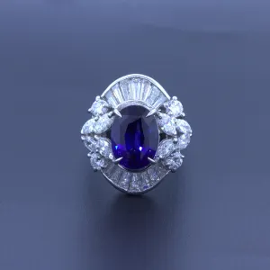 5.67 Carat Blue Sapphire Diamond Platinum Cocktail Ring