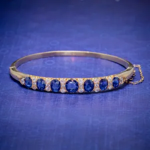 Antique Victorian Sapphire Diamond Bangle 18Ct Gold 5.46Ct Of Natural Sapphire With Cert