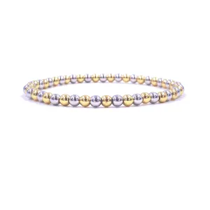 Ashley Gold Stainless Steel Gold Plated Alternating Two Tone 6mm Stretch Beaded Bracelet