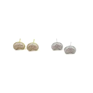 Ashley Gold Sterling Silver CZ Encrusted Bean Design Stud Earrings