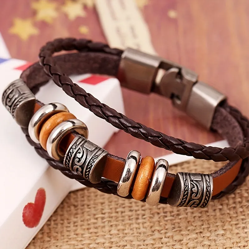 Beaded Multi-layer American Punk Leather Men's Bracelet