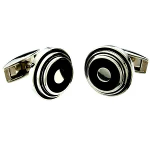 Black & Silver Titanium Circle Cufflinks