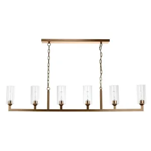 Brass & Glass Dining Room Linear 6 Light Chandelier