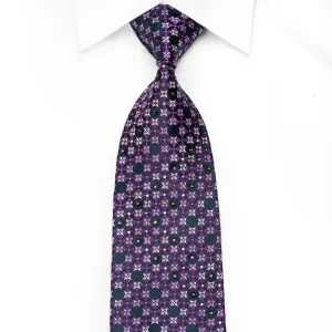 Christian Aujard Men's Crystal Rhinestone Silk Necktie Purple Geometric On Navy With Sparkles