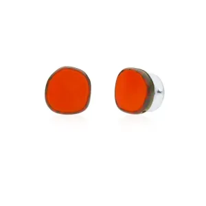 Coral Circle Glass Beaded Small Stud Earrings