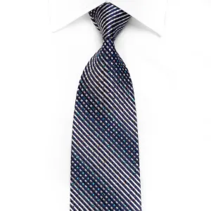 Daks Men's Crystal Silk Necktie Silver Blue Striped & Floral With Silver Sparkles