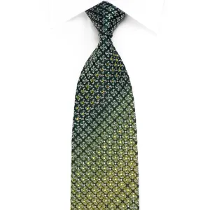 Elle Homme Men's Crystal Silk Neckties Green Silver Cartouche On Navy With Sparkles