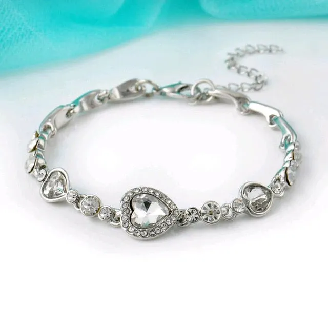 FAMSHIN Hottest Womens Ladies Crystal Rhinestone Bangle Ocean Blue Bracelet Chain Heart Jewelry Party Gifts