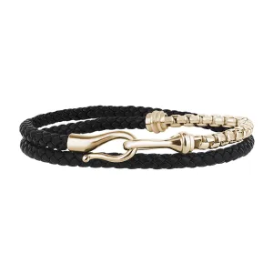 Fish Hook Leather & Box Chain Wrap Bracelet in Gold