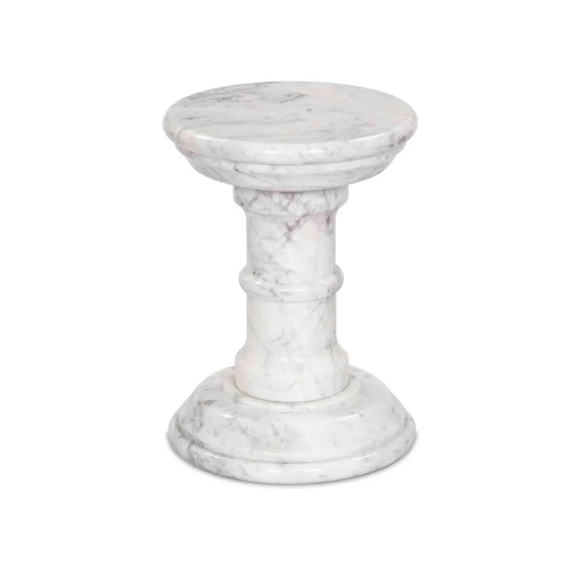 Four Hands Cyprus End Table in Veined Solid White Marble