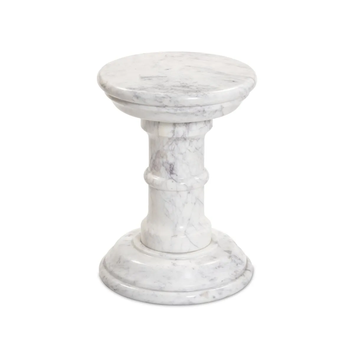 Four Hands Cyprus End Table in Veined Solid White Marble