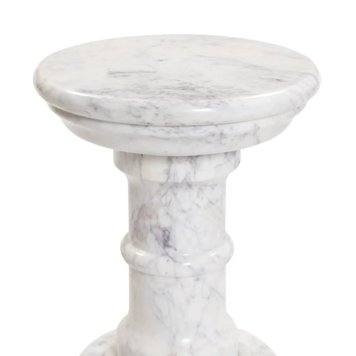 Four Hands Cyprus End Table in Veined Solid White Marble