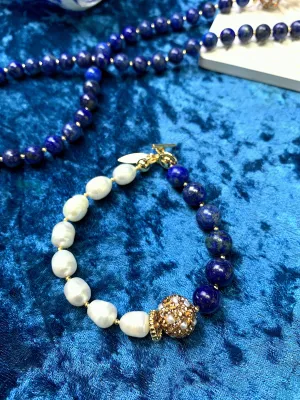 Freshwater Pearls With Lapis Color Blocking Bracelet FB001