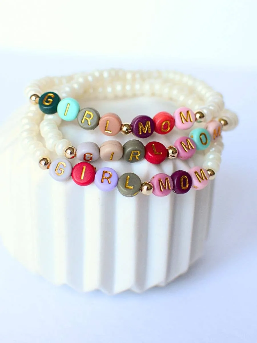 Girl Mom Beaded Stretch Pearl Bracelet - Multi Colored