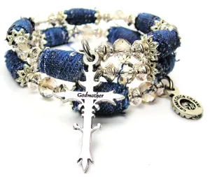 Godmother Cross Blue Jean Beaded Wrap Bracelet