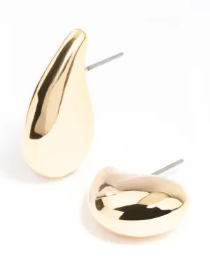 Gold Plated Smooth Teardrop Stud Earrings