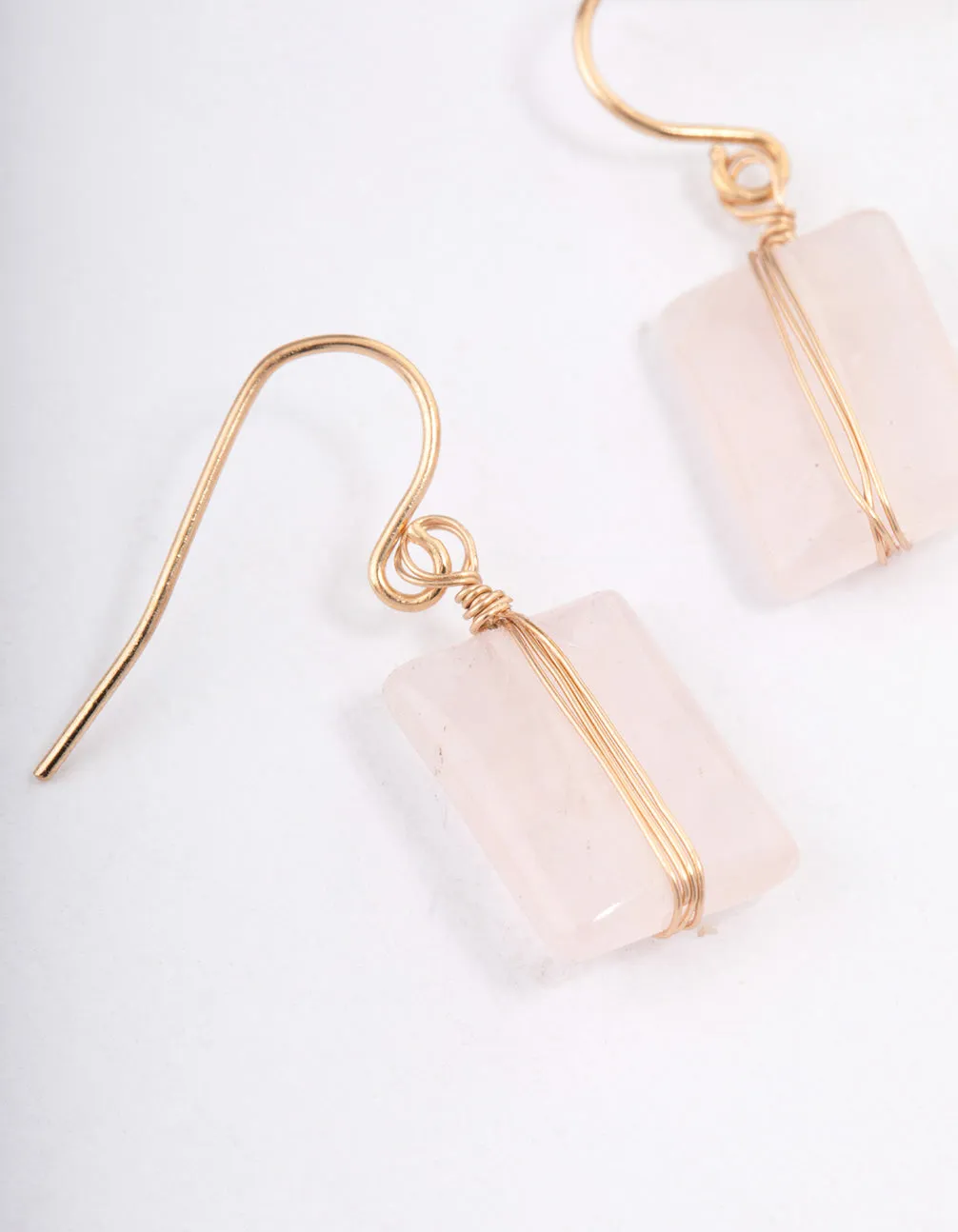 Gold Rose Quartz Square Stone Earrings