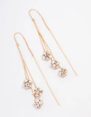 Gold Triple Ball Graduating Chain Drop Earrings