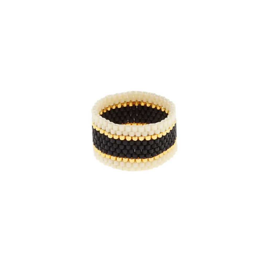 Maasai Woven Ring Cream-Black-Gold