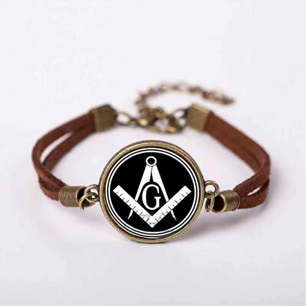 Master Mason Blue Lodge Bracelet - Leather With Black & White Design