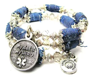 My Dad Is My Hero EMT Blue Jean Beaded Wrap Bracelet