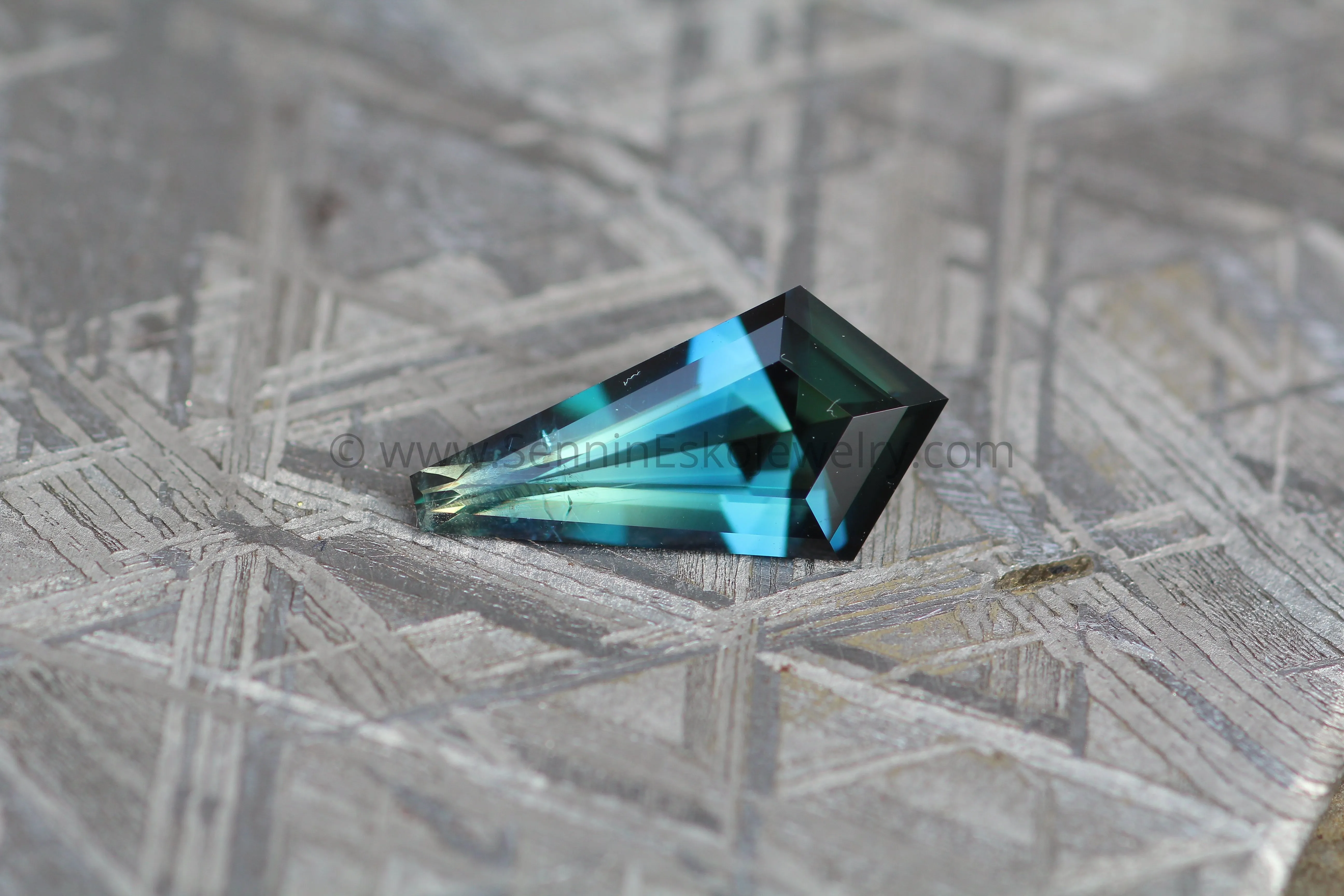 Parti Sapphire Kite -  1.56 carats, Free form Cut - Teal / Blue Sapphire - 12.8x6.5mm