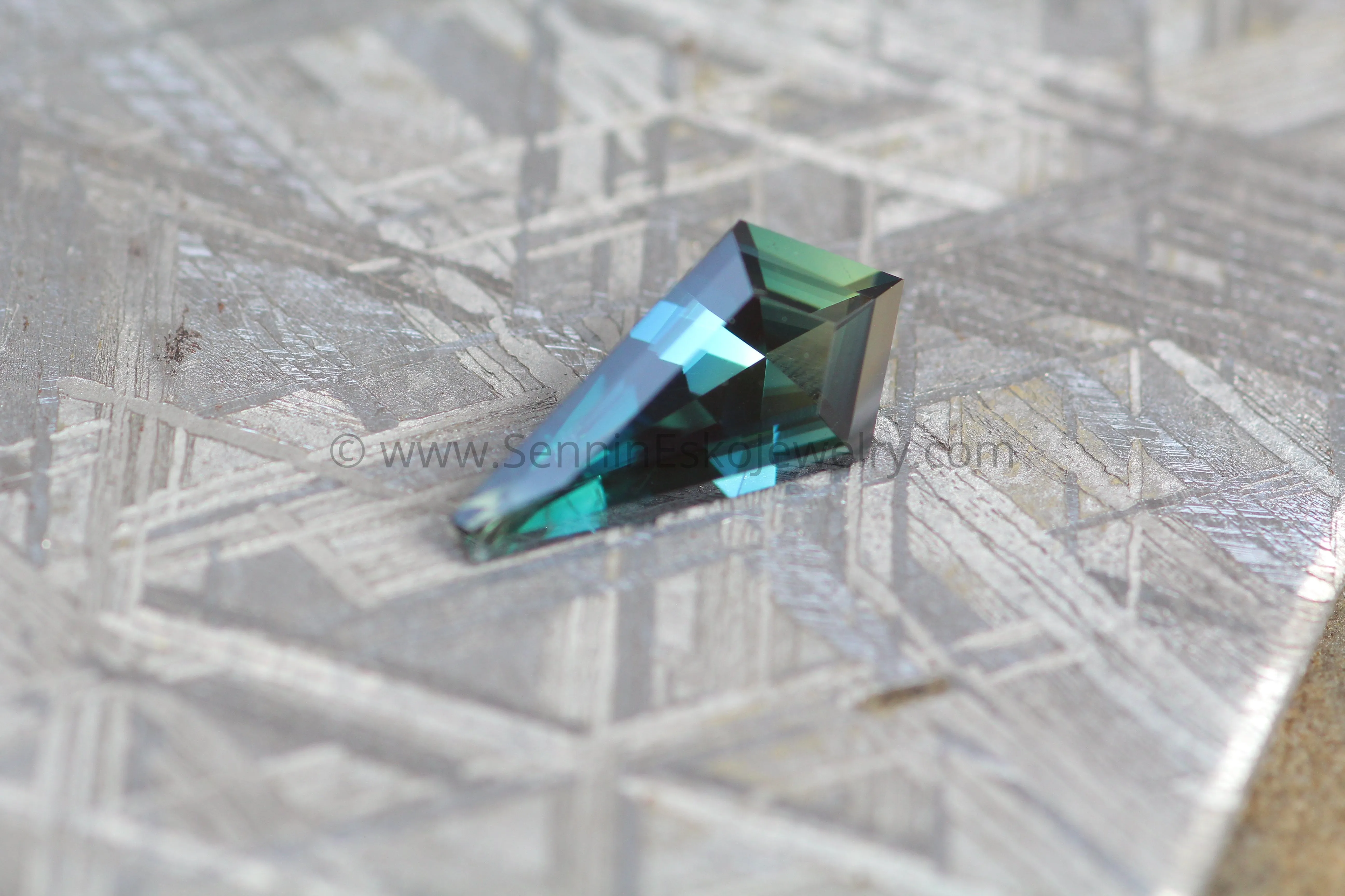 Parti Sapphire Kite -  1.56 carats, Free form Cut - Teal / Blue Sapphire - 12.8x6.5mm