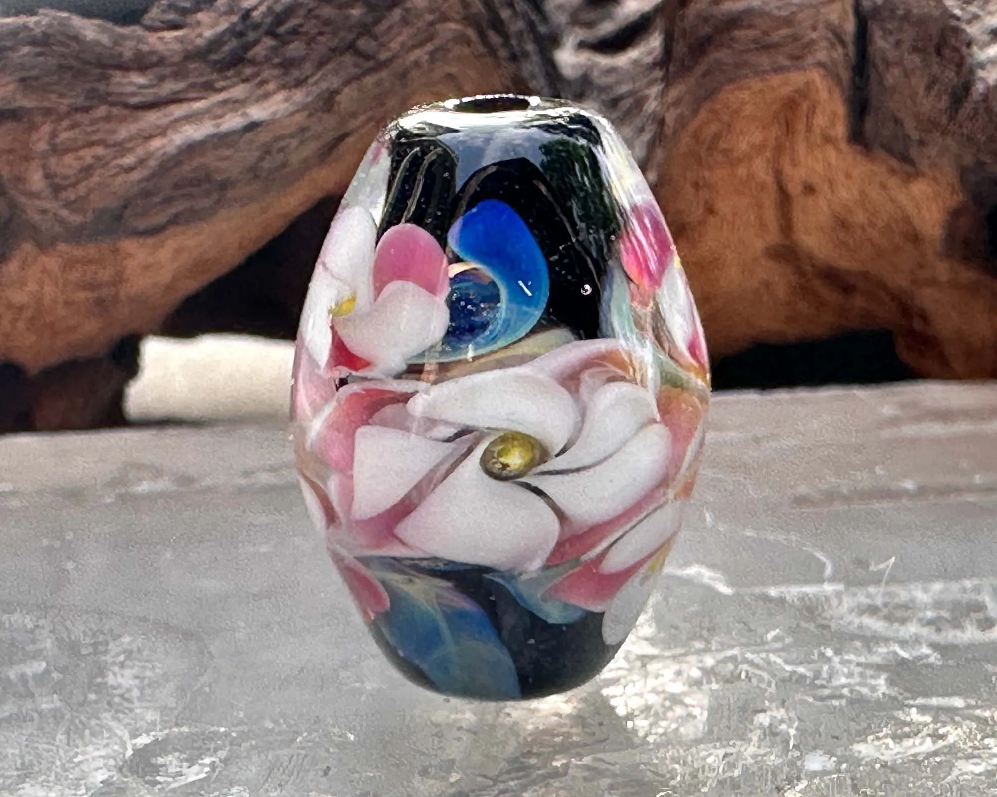 Pink & White Floral Lampwork Focal Bead SRA