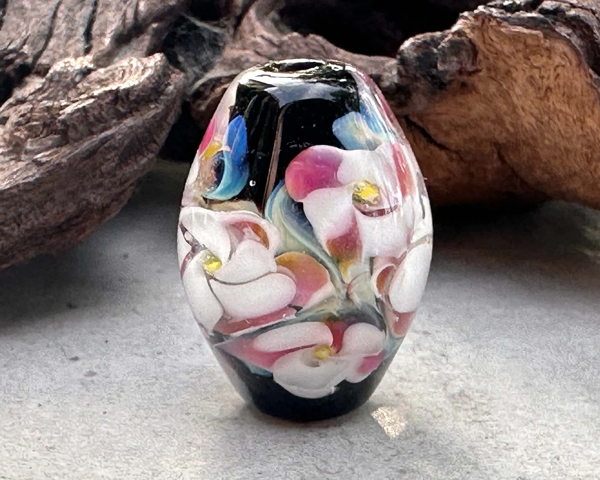 Pink & White Floral Lampwork Focal Bead SRA