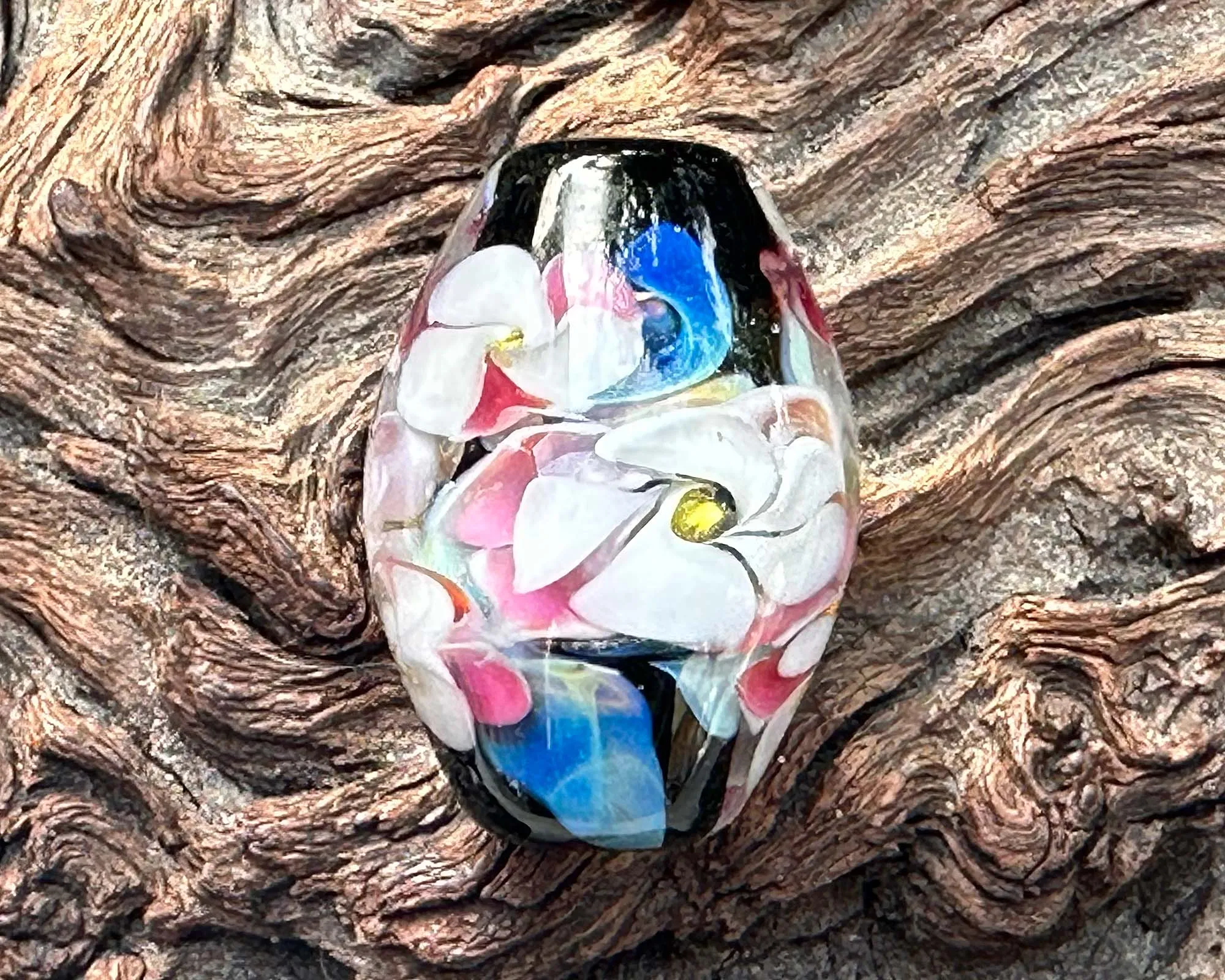 Pink & White Floral Lampwork Focal Bead SRA