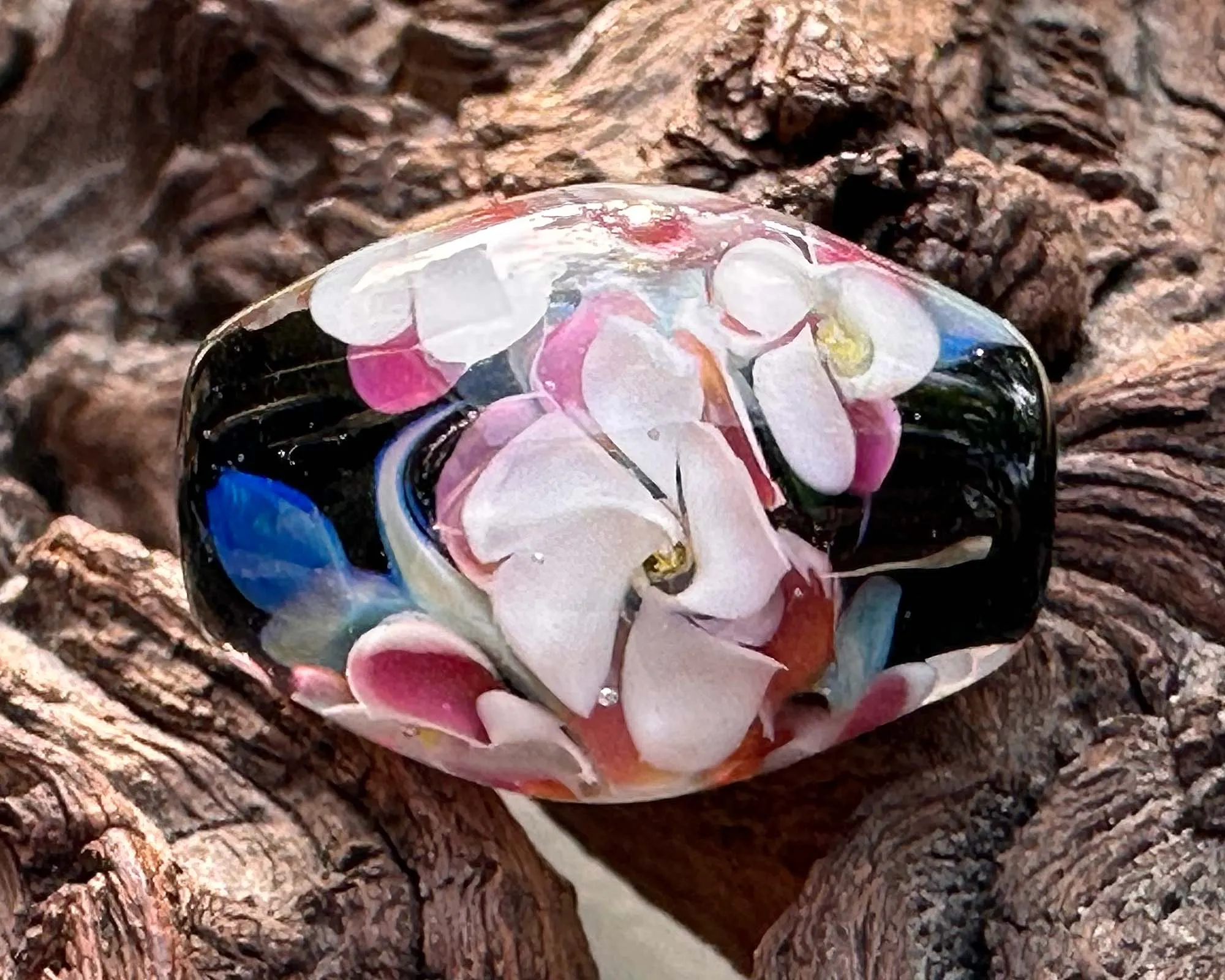 Pink & White Floral Lampwork Focal Bead SRA