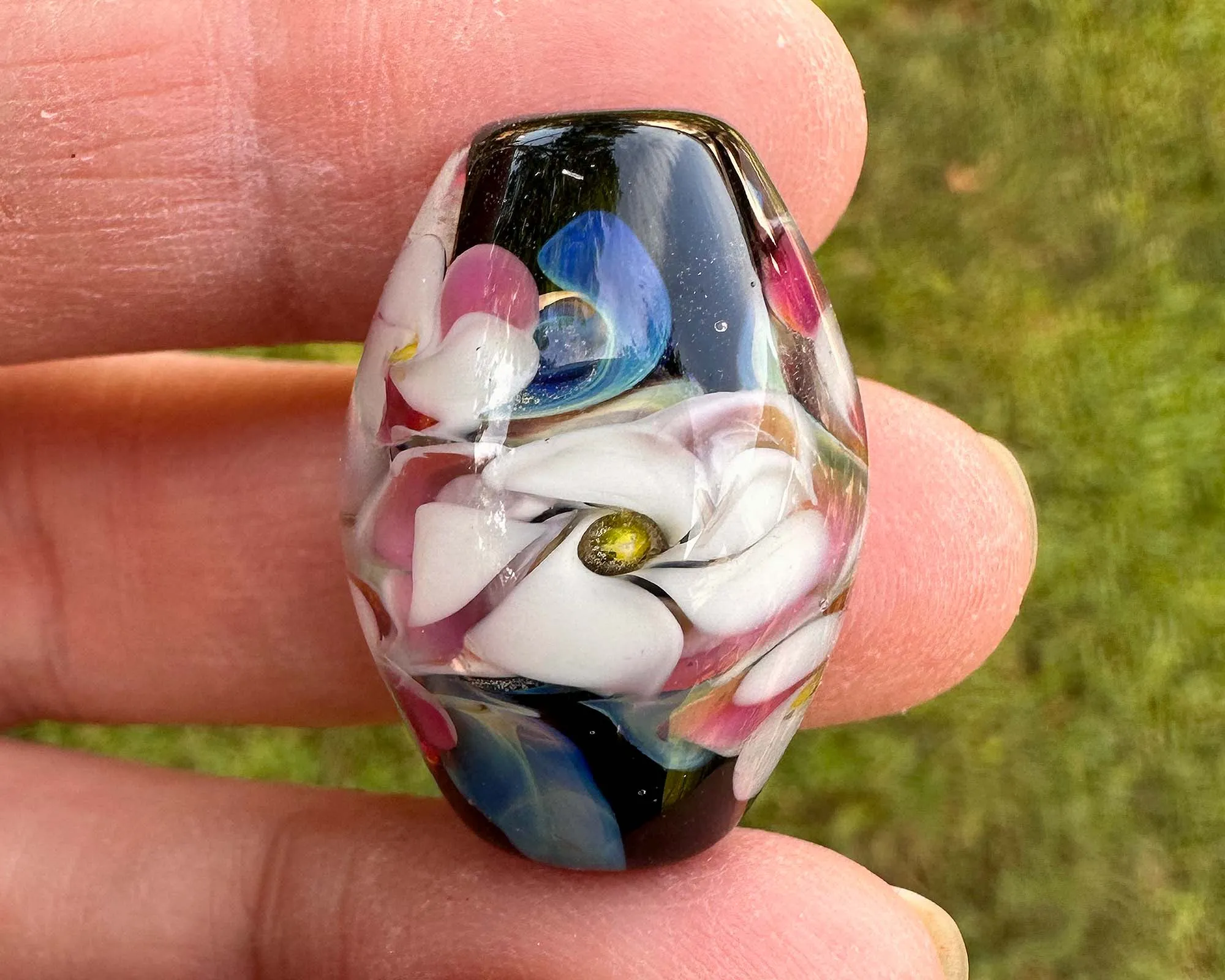 Pink & White Floral Lampwork Focal Bead SRA