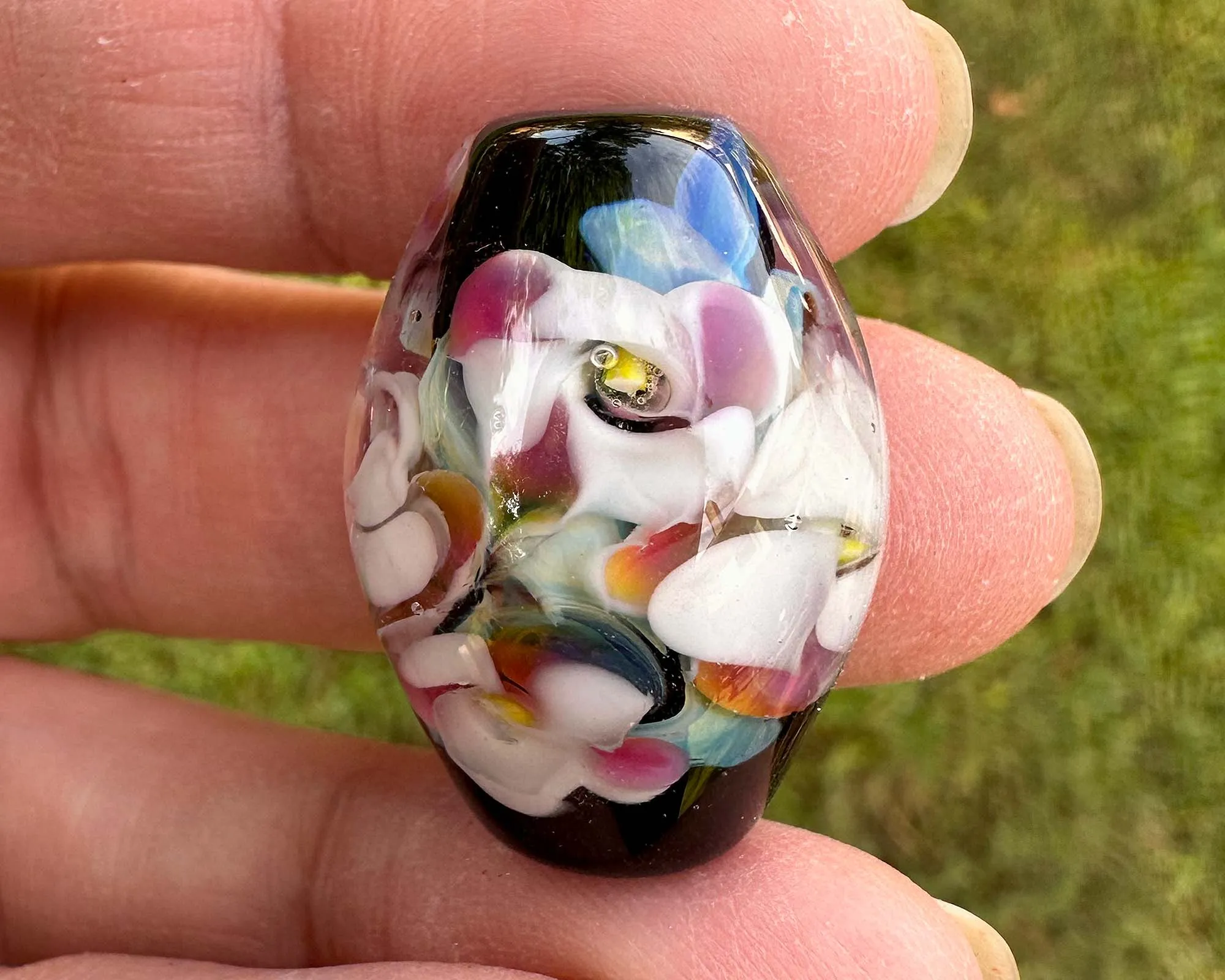 Pink & White Floral Lampwork Focal Bead SRA