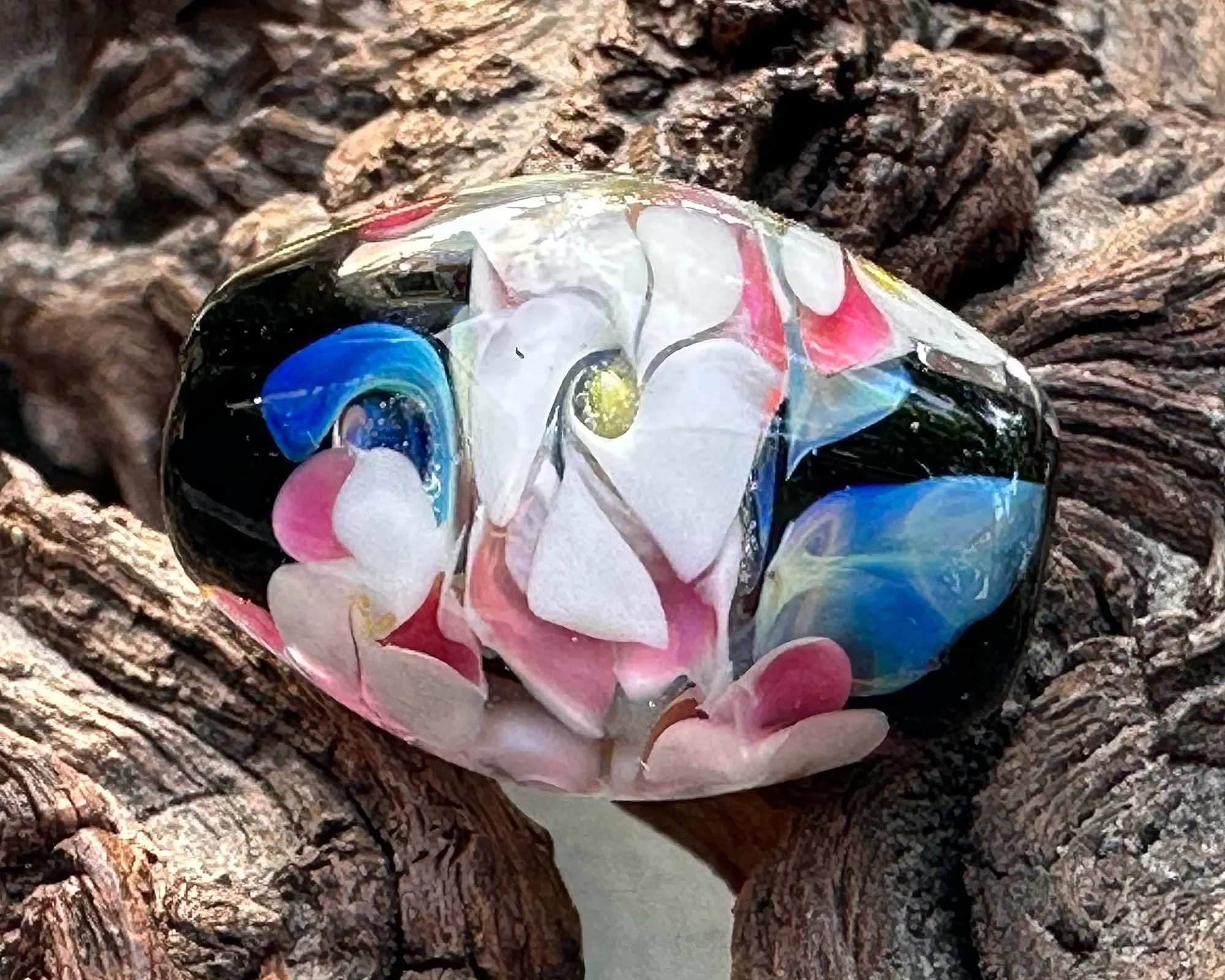 Pink & White Floral Lampwork Focal Bead SRA